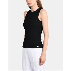 Armani Exchange Black Open Back Textured Tank with Metal Buckle Logo